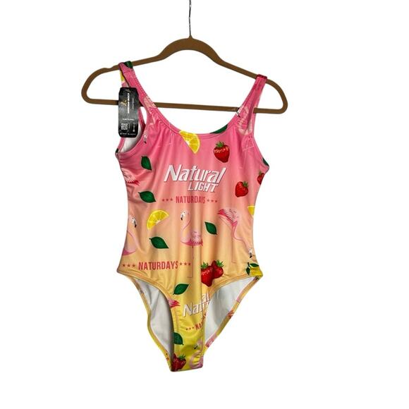 NWT Shinesty Natural Light Naturdays Flamingo Fruit Print One Piece Swimsuit Med - Picture 1 of 5